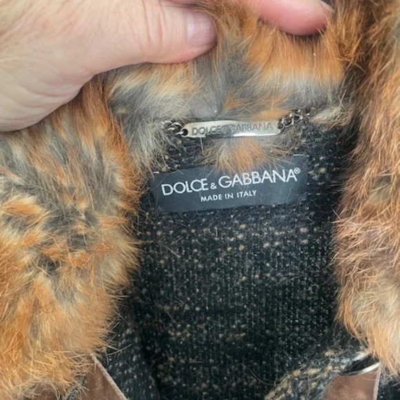 VINTAGE Dolce & Gabbana Tweed Wool Coat Fur Collar Made in Italy Size 42  US 6/8 - Picture 6 of 13